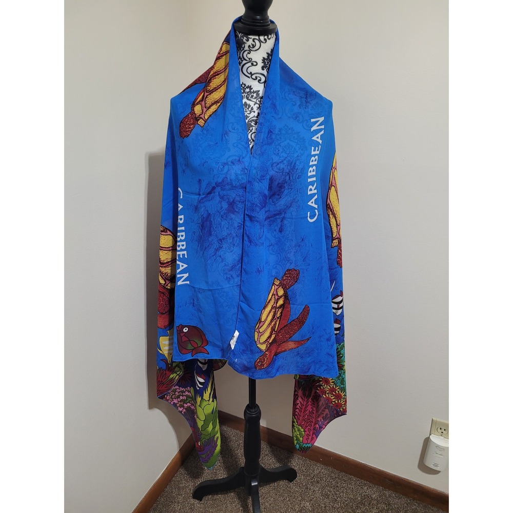 Rima Caribbean Sea Turtle Tropical Fish Blue Sarong Beach‎ Wrap Cover Up Shawl